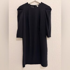 H&M Dark Blue 3/4 Sleeve Dress | Sheer Back & Shoulder Detail Elegant Style
